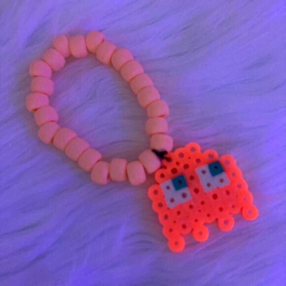 🍒 5/$25 🍒 Neon Orange Ghost Rave Kandi Perler Bracelet